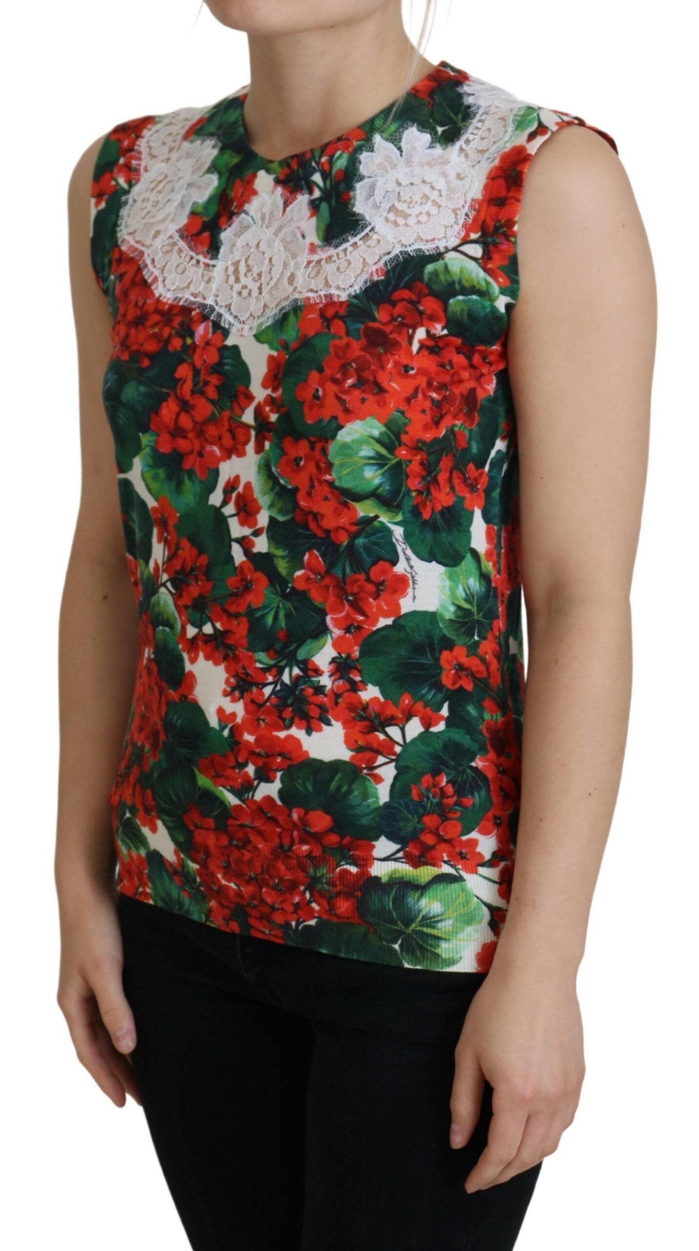 Dolce &amp; Gabbana Weißes Tanktop aus Wollspitze mit Blumenmuster