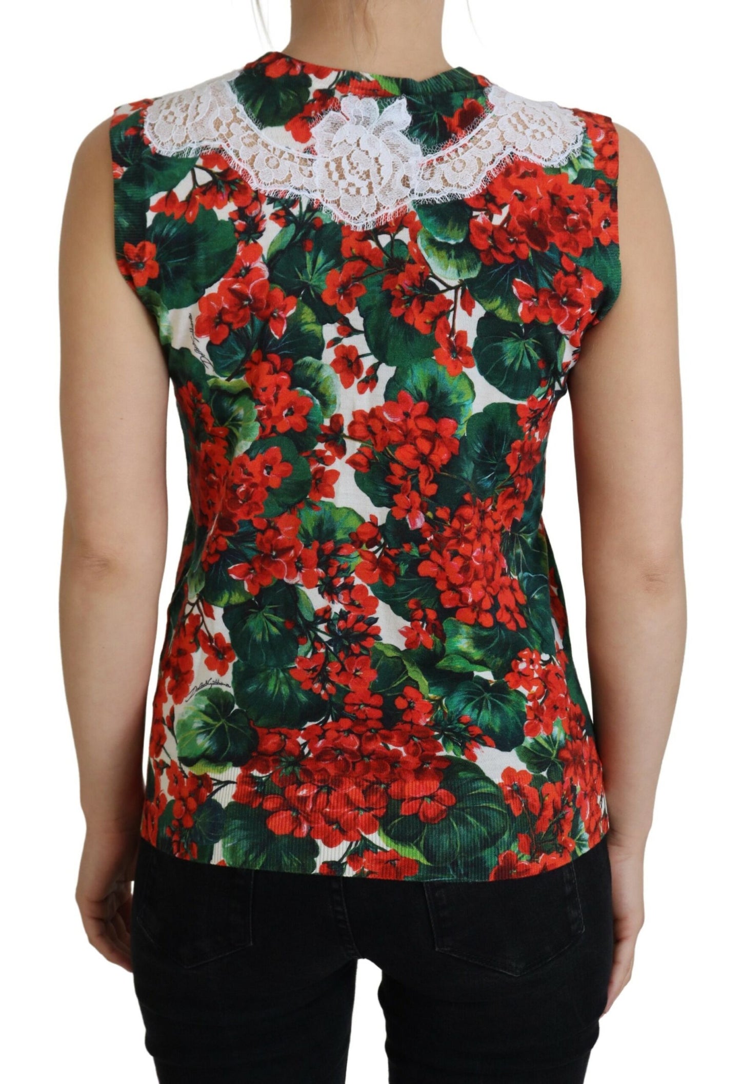 Dolce &amp; Gabbana Weißes Tanktop aus Wollspitze mit Blumenmuster