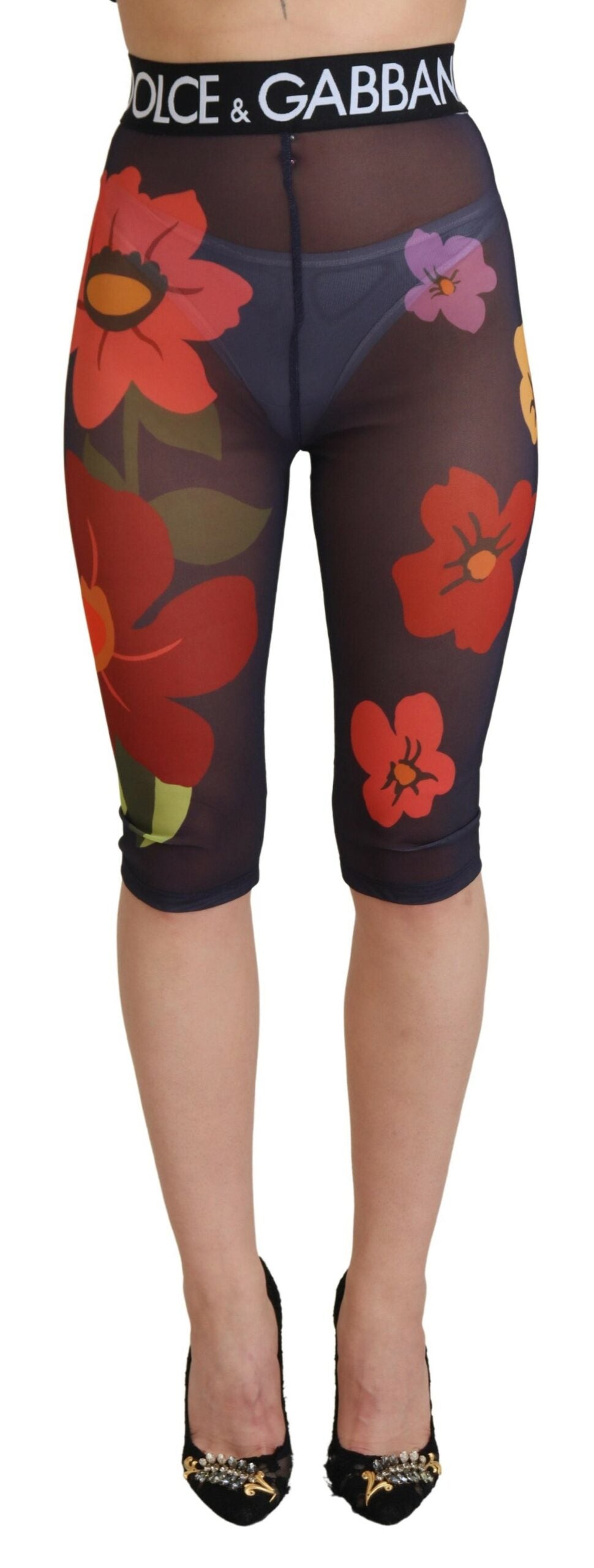 Dolce &amp; Gabbana Schwarze Leggings mit Blumenmuster und Stretch-Taille