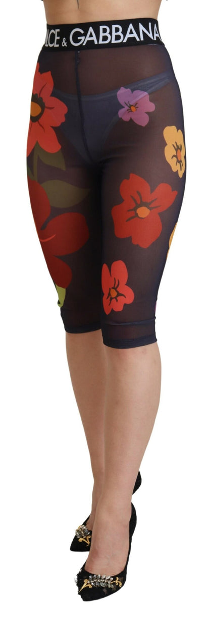 Dolce &amp; Gabbana Schwarze Leggings mit Blumenmuster und Stretch-Taille