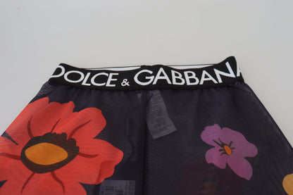 Dolce &amp; Gabbana Schwarze Leggings mit Blumenmuster und Stretch-Taille