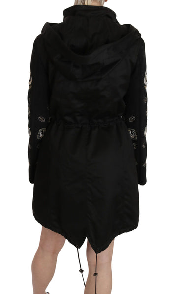 John Richmond Elegant Black Beaded Parka Jacket for Women