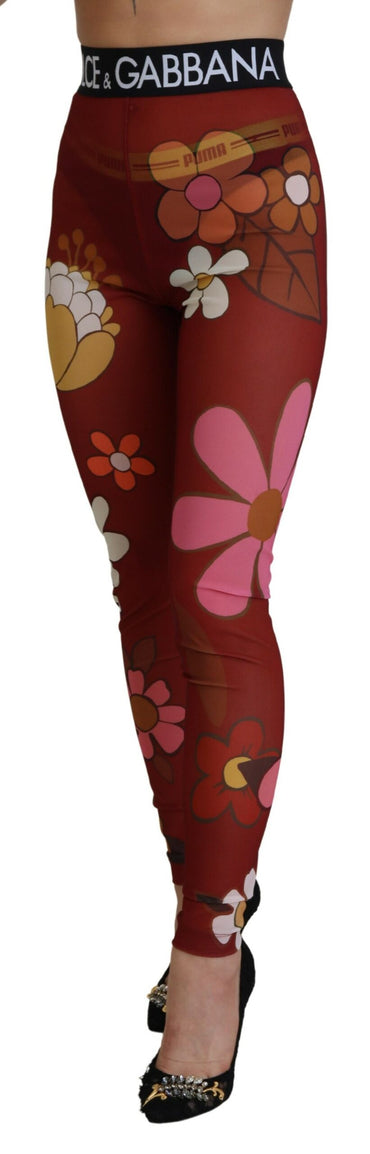 Dolce &amp; Gabbana Rote Blumen-Leggings mit Stretch-Taille