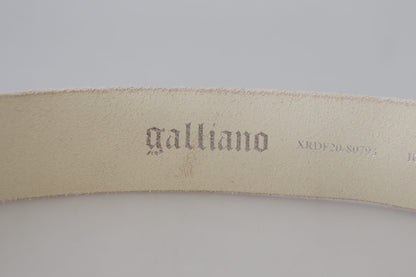 John Galliano Rosafarbener Leder-Taillengürtel mit Buchstaben-Logo und runder Schnalle