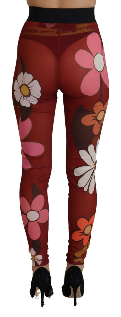 Dolce &amp; Gabbana Rote Blumen-Leggings mit Stretch-Taille