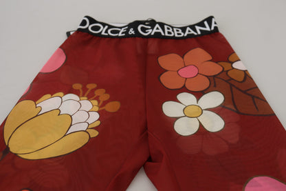 Dolce &amp; Gabbana Rote Blumen-Leggings mit Stretch-Taille