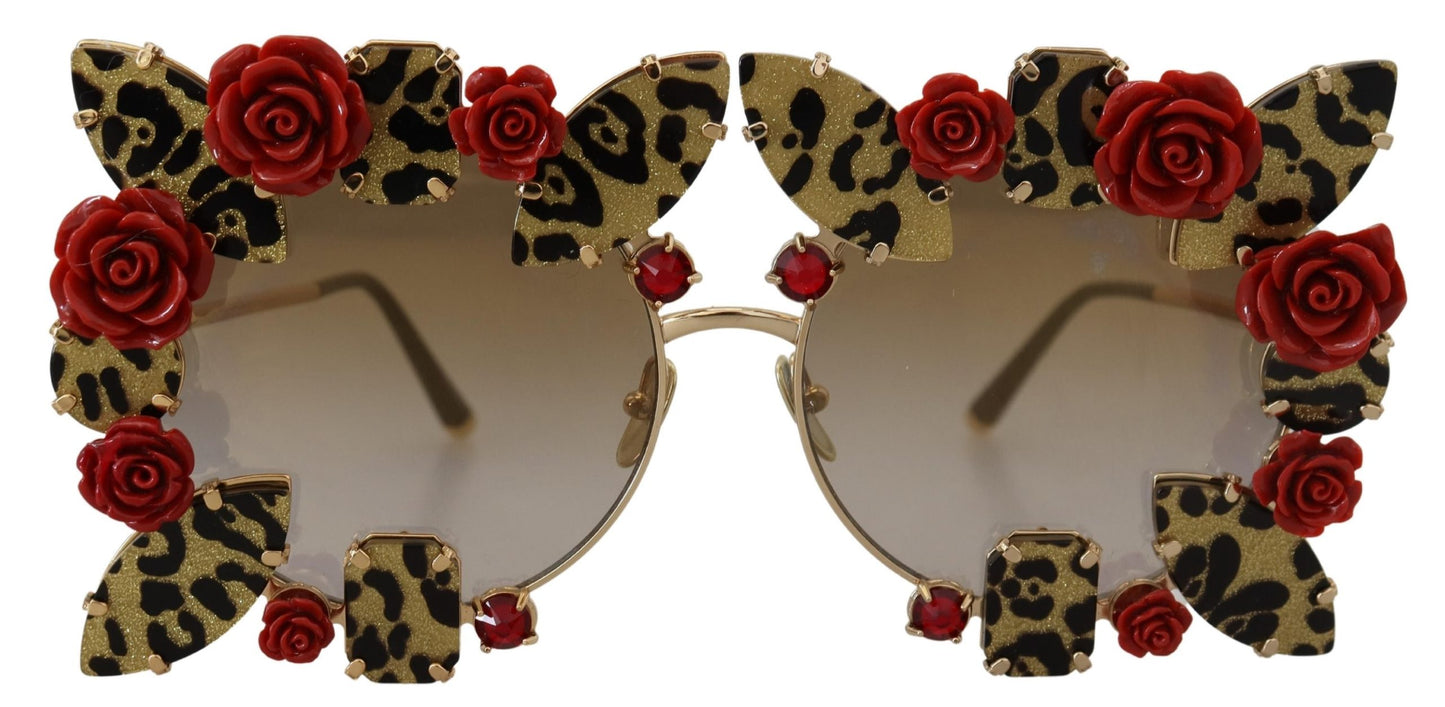 Dolce & Gabbana Elegant Round Rose-Embellished Sunglasses