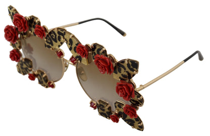 Dolce &amp; Gabbana DG2207B Sonnenbrille mit goldenem Metallrahmen und Rosenverzierung