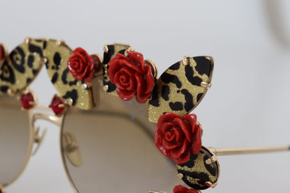 Dolce & Gabbana Elegant Round Rose-Embellished Sunglasses