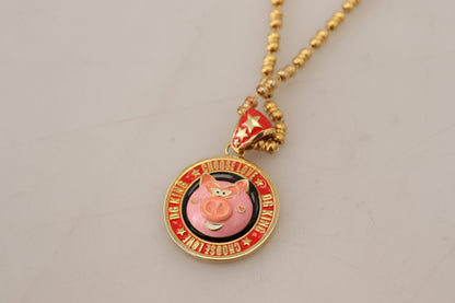 Dolce &amp; Gabbana Goldmessingkette SUPER PIG Anhänger Logo Halskette