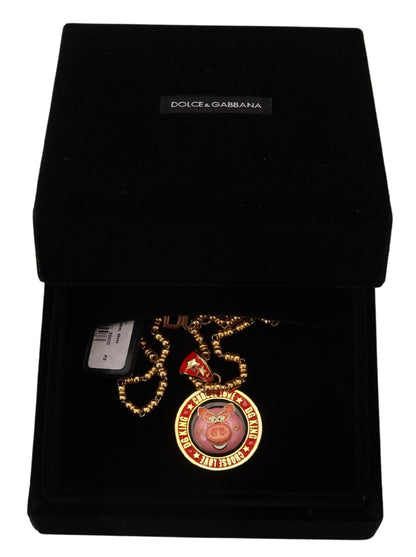 Dolce &amp; Gabbana Goldmessingkette SUPER PIG Anhänger Logo Halskette