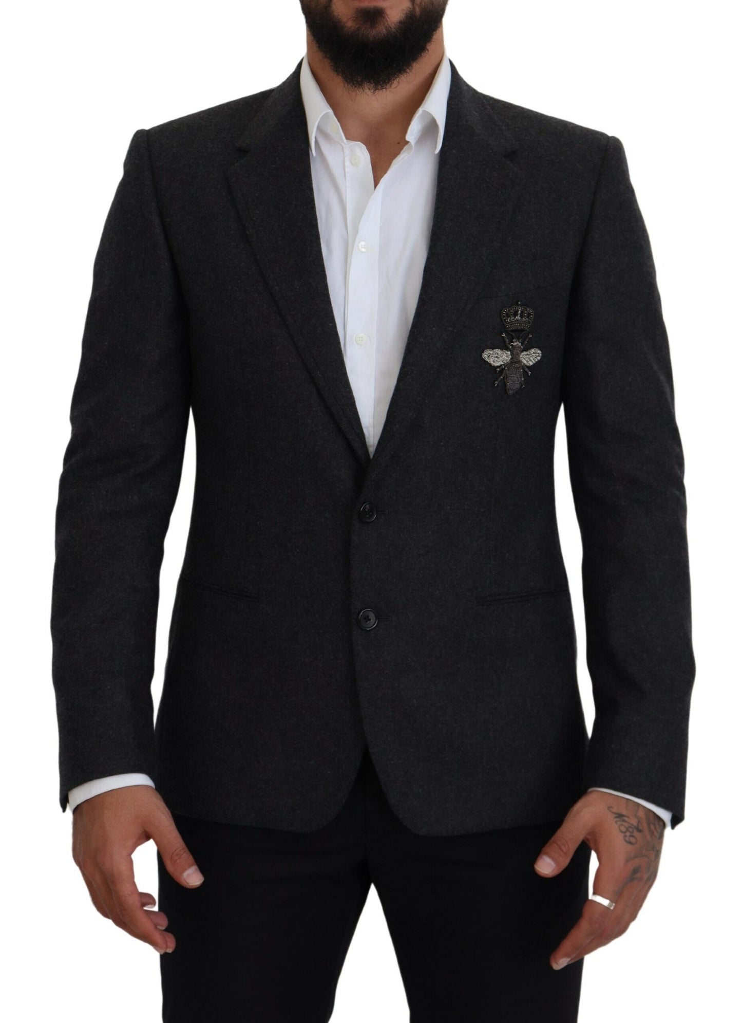 Dolce &amp; Gabbana Grauer Crown Bee-Blazer aus Wolle