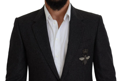 Dolce &amp; Gabbana Grauer Crown Bee-Blazer aus Wolle