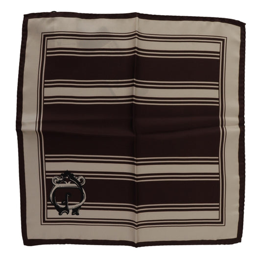 Dolce &amp; Gabbana Brown Stripes DG Logo Print Quadratischer Taschentuchschal