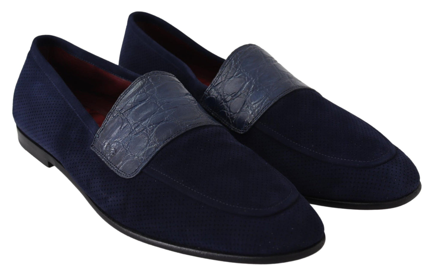 Dolce &amp; Gabbana Blaue Wildleder-Caiman-Slipper-Hausschuhe