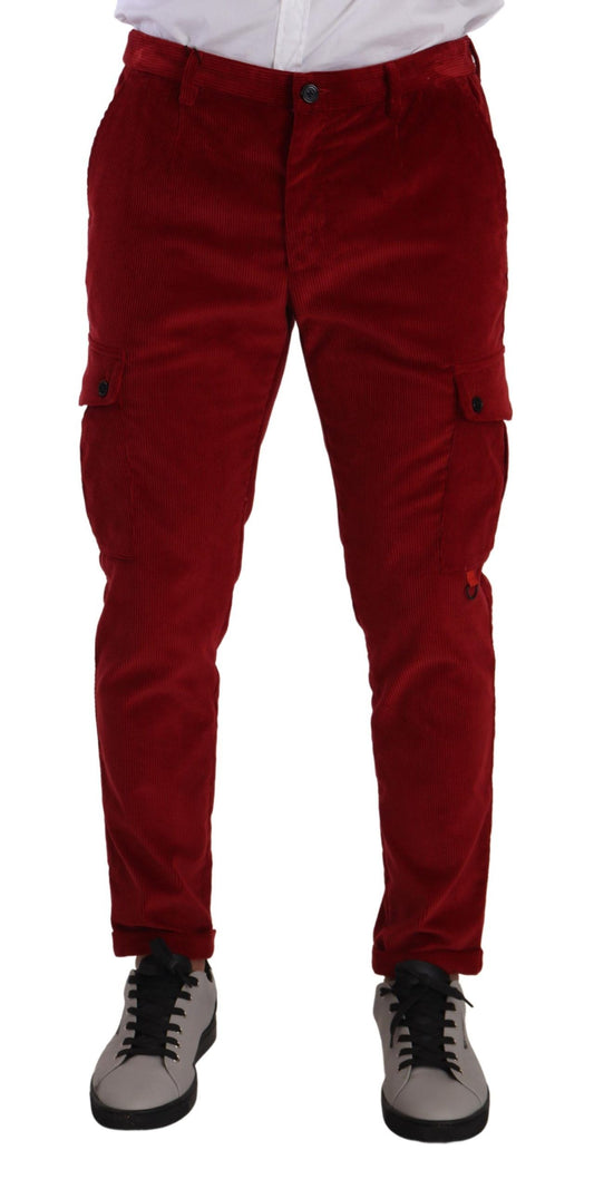 Dolce &amp; Gabbana Rote Cord-Baumwoll-Cargo-Skinny-Hose