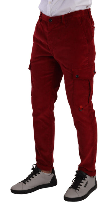 Dolce &amp; Gabbana Rote Cord-Baumwoll-Cargo-Skinny-Hose