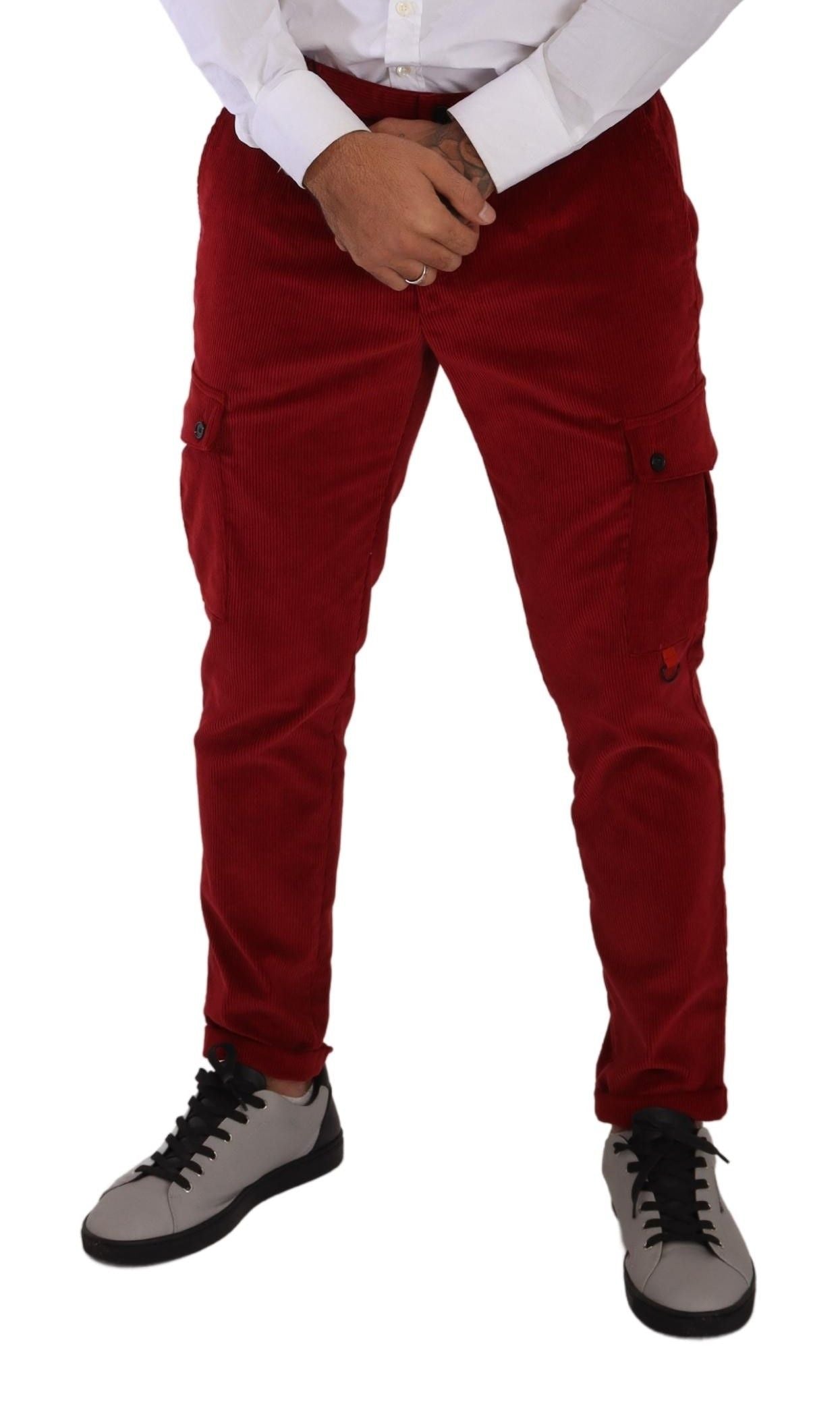 Dolce &amp; Gabbana Rote Cord-Baumwoll-Cargo-Skinny-Hose