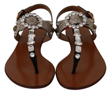 Dolce &amp; Gabbana Leder Ayers Crystal Sandalen Flip Flops Schuhe