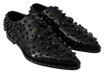 Dolce &amp; Gabbana Broque-Schuhe aus schwarzem Leder mit Kristallen