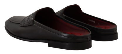 Dolce & Gabbana Exquisite Black & Burgundy Leather Slides