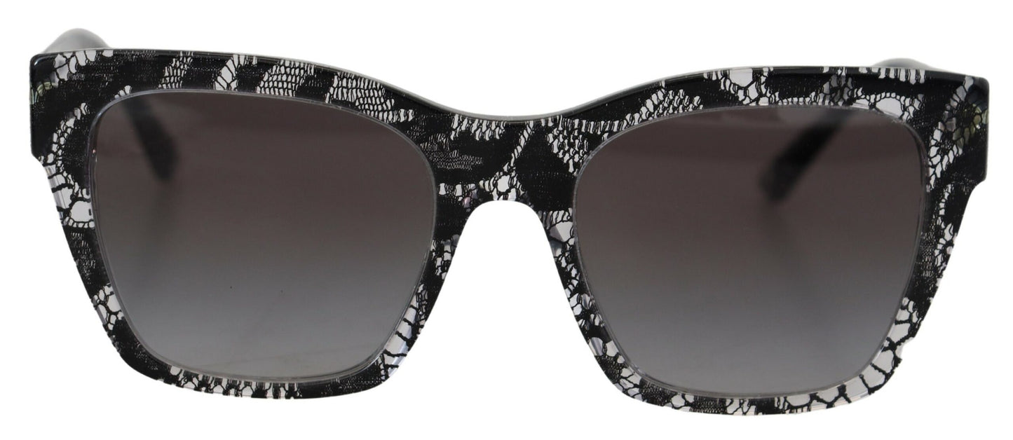 Dolce &amp; Gabbana Schwarze DG4384 Spitzen-Quadrat-Vollrand-Sonnenbrille aus Acetat