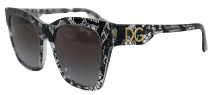 Dolce &amp; Gabbana Schwarze DG4384 Spitzen-Quadrat-Vollrand-Sonnenbrille aus Acetat