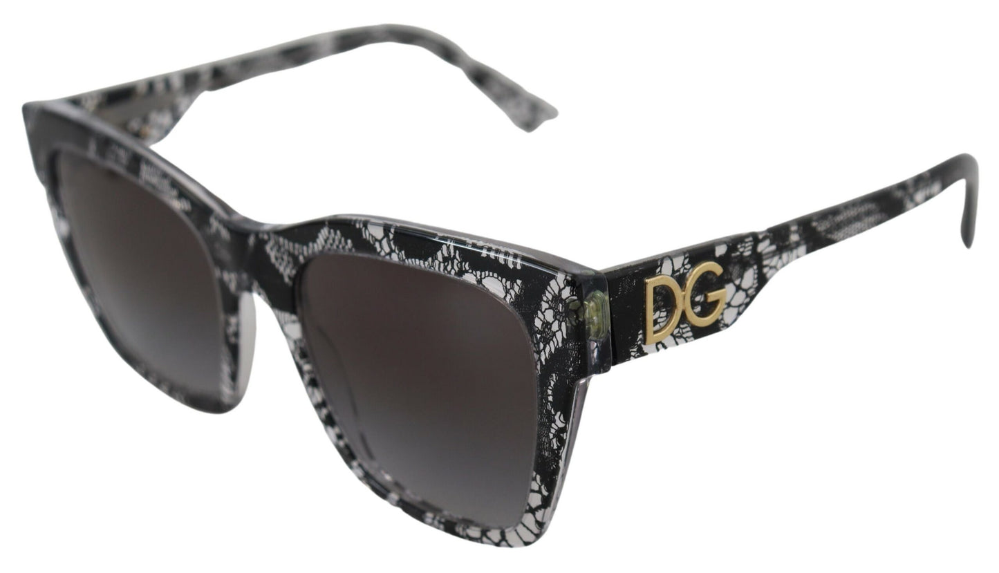 Dolce &amp; Gabbana Schwarze DG4384 Spitzen-Quadrat-Vollrand-Sonnenbrille aus Acetat