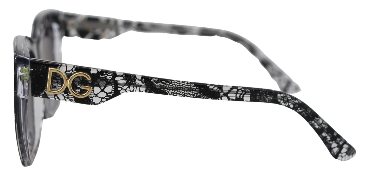 Dolce &amp; Gabbana Schwarze DG4384 Spitzen-Quadrat-Vollrand-Sonnenbrille aus Acetat