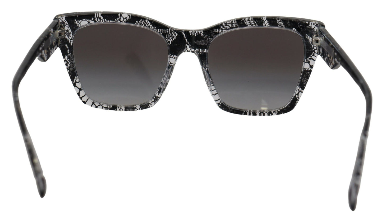 Dolce &amp; Gabbana Schwarze DG4384 Spitzen-Quadrat-Vollrand-Sonnenbrille aus Acetat