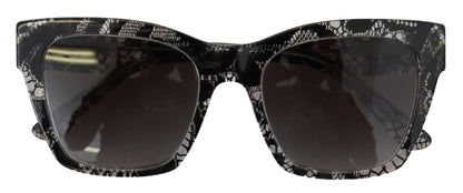 Dolce &amp; Gabbana Schwarze DG4384 Spitzen-Quadrat-Vollrand-Sonnenbrille aus Acetat