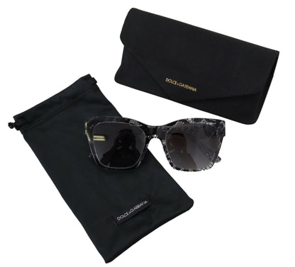 Dolce &amp; Gabbana Schwarze DG4384 Spitzen-Quadrat-Vollrand-Sonnenbrille aus Acetat