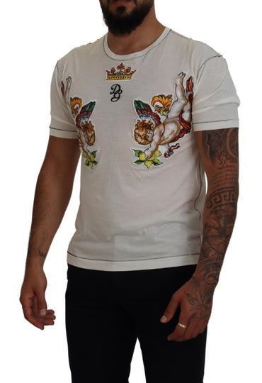 Dolce &amp; Gabbana Weißes bedrucktes Kurzarm-Herren-T-Shirt