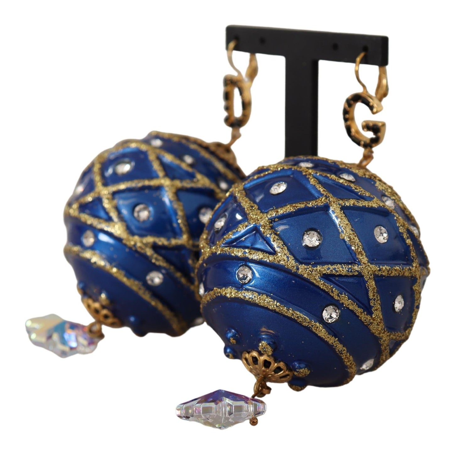 Dolce &amp; Gabbana Blaue Weihnachtskugel-Kristallhaken-Ohrringe aus Goldmessing