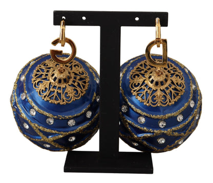 Dolce &amp; Gabbana Blaue Weihnachtskugel-Kristallhaken-Ohrringe aus Goldmessing