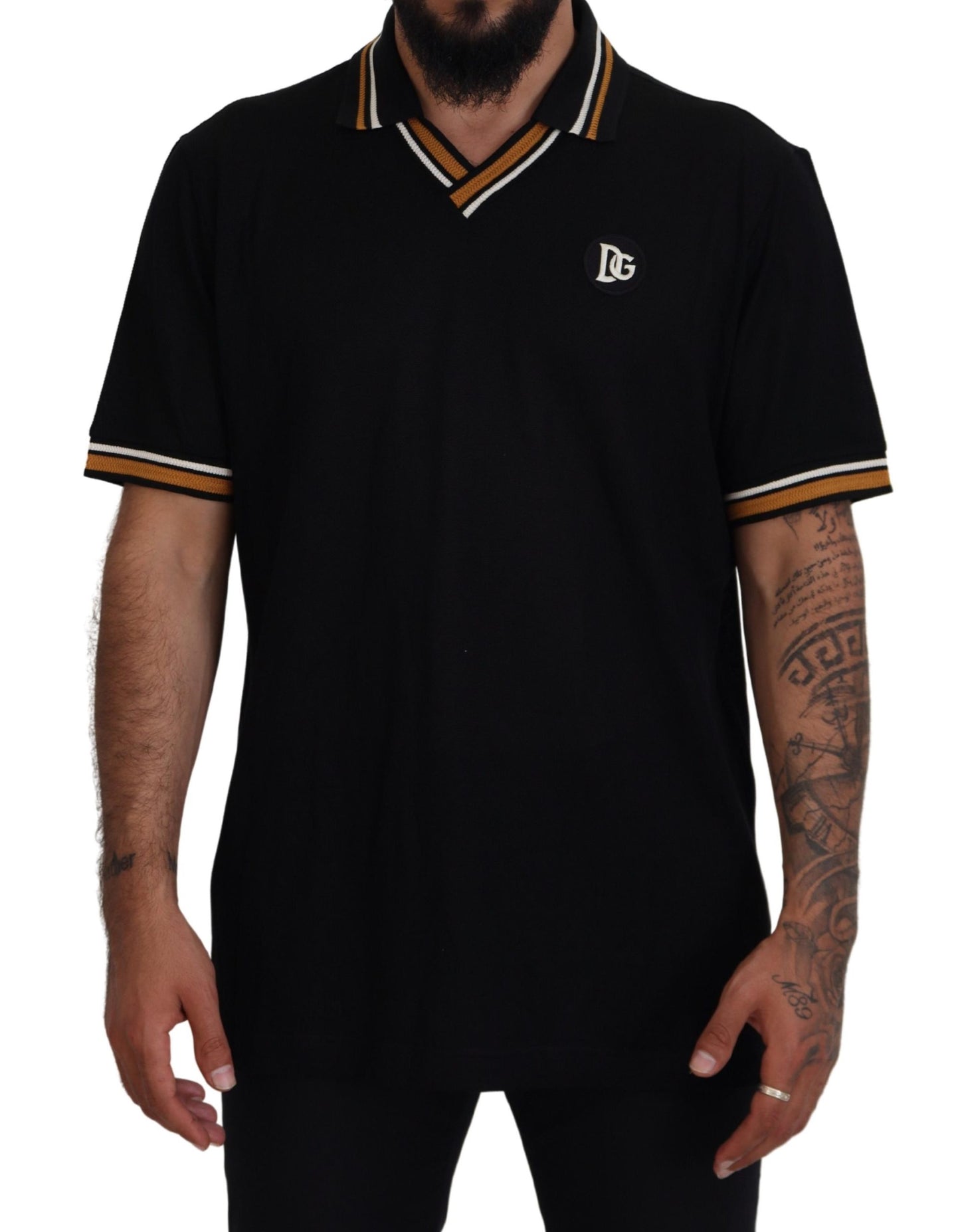 Dolce &amp; Gabbana Schwarzes Kurzarm-Polo-T-Shirt mit Seidenkragen