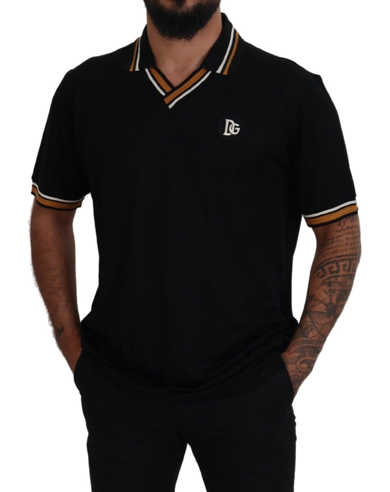 Dolce &amp; Gabbana Schwarzes Kurzarm-Polo-T-Shirt mit Seidenkragen