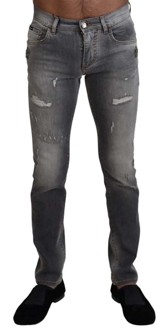 Dolce &amp; Gabbana – Graue Skinny-Denim-Jeans aus gewaschener Baumwolle