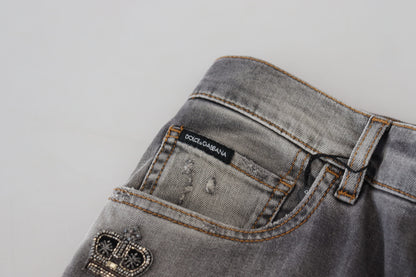 Dolce &amp; Gabbana – Graue Skinny-Denim-Jeans aus gewaschener Baumwolle