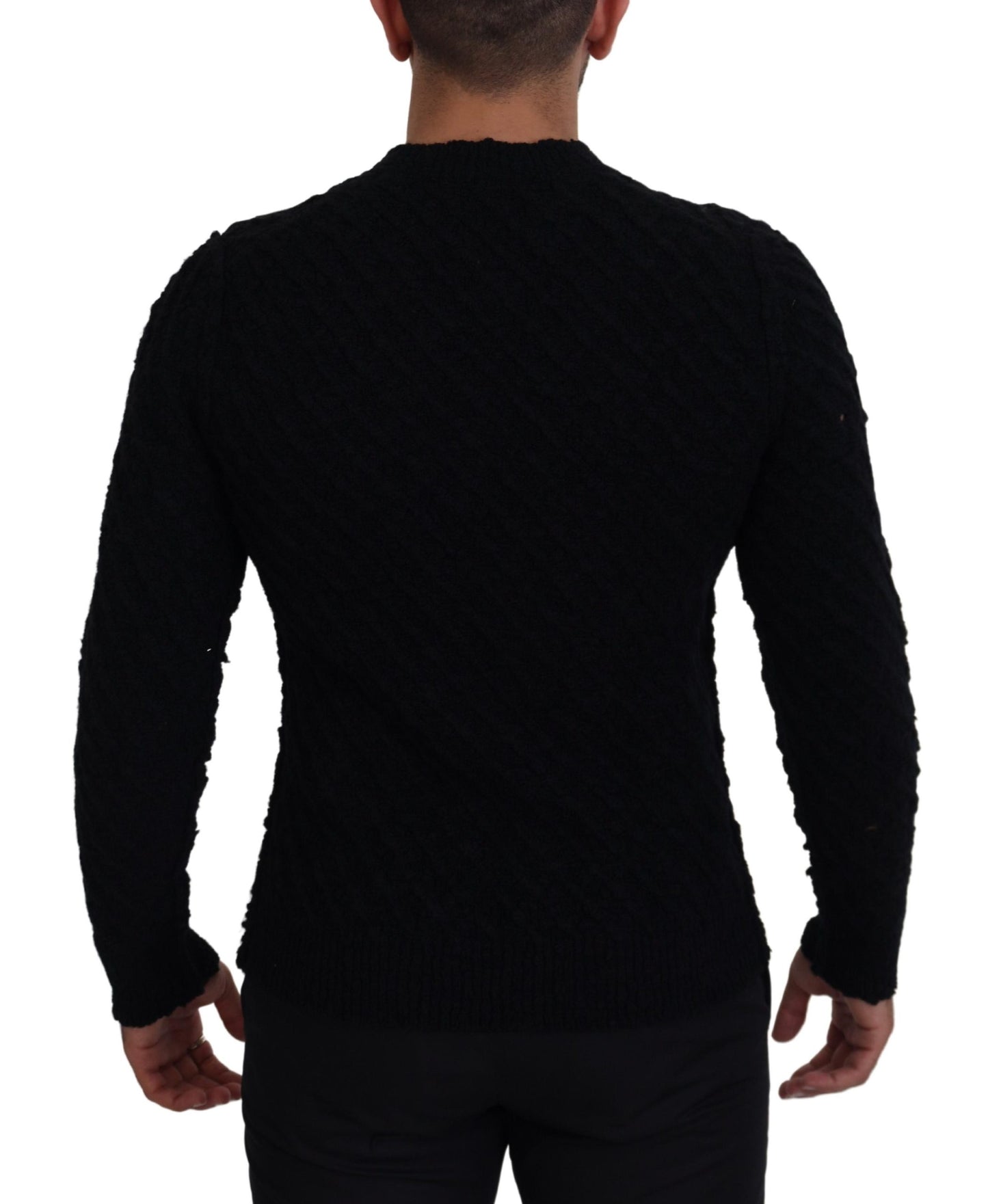 Dolce &amp; Gabbana Strickpullover aus schwarzer Wolle mit V-Ausschnitt