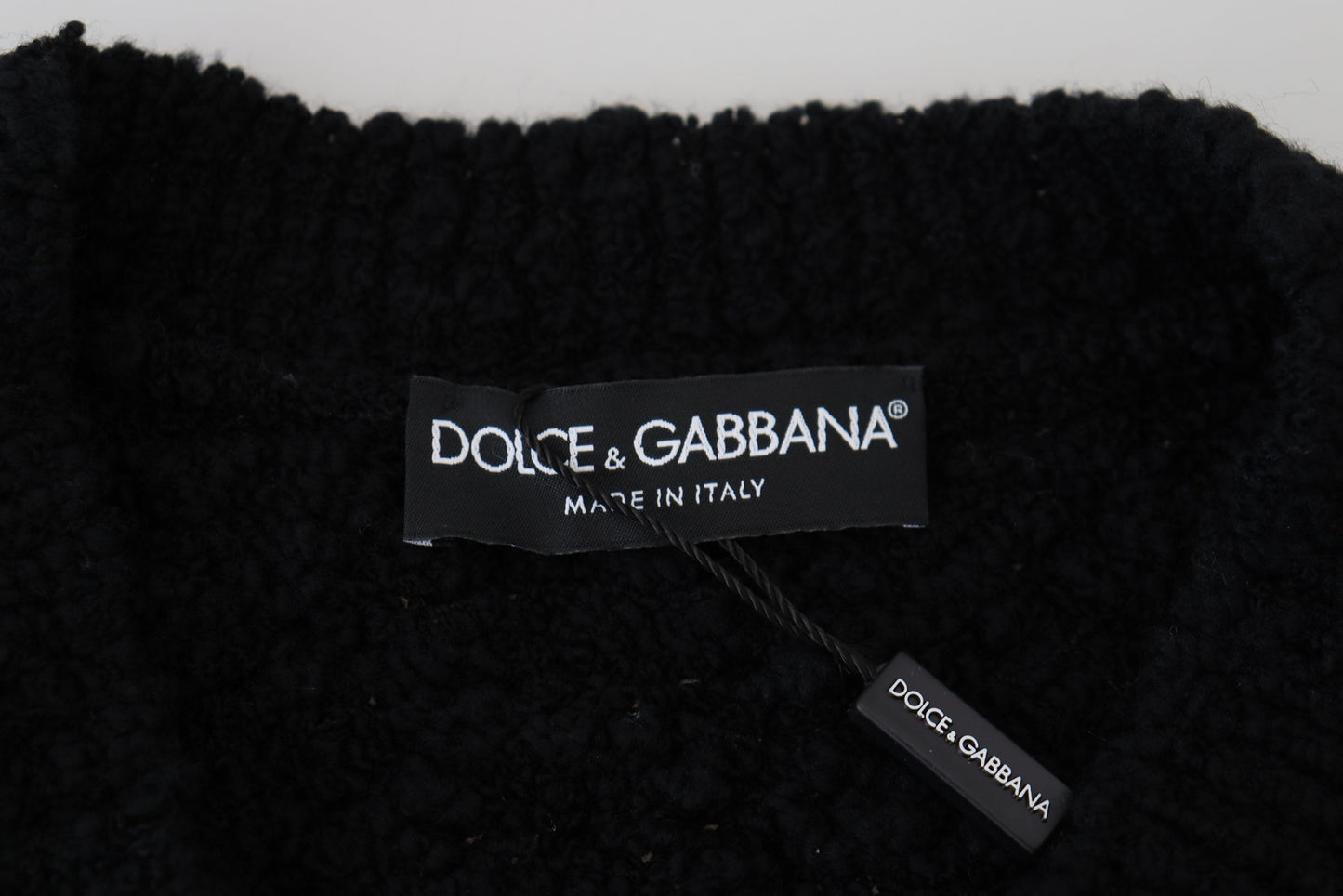 Dolce &amp; Gabbana Strickpullover aus schwarzer Wolle mit V-Ausschnitt