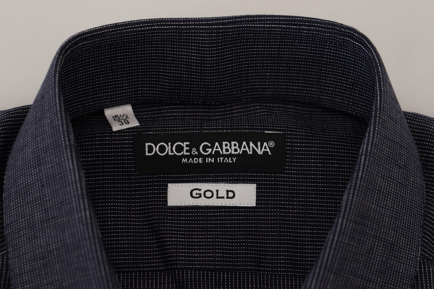 Dolce &amp; Gabbana Dunkelblau gestreiftes Flachskleid, formelles GOLD-Hemd