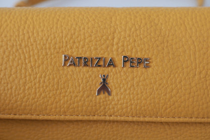 Patrizia Pepe Schultertasche aus Leder mit gelbem Logo und Schultergurt