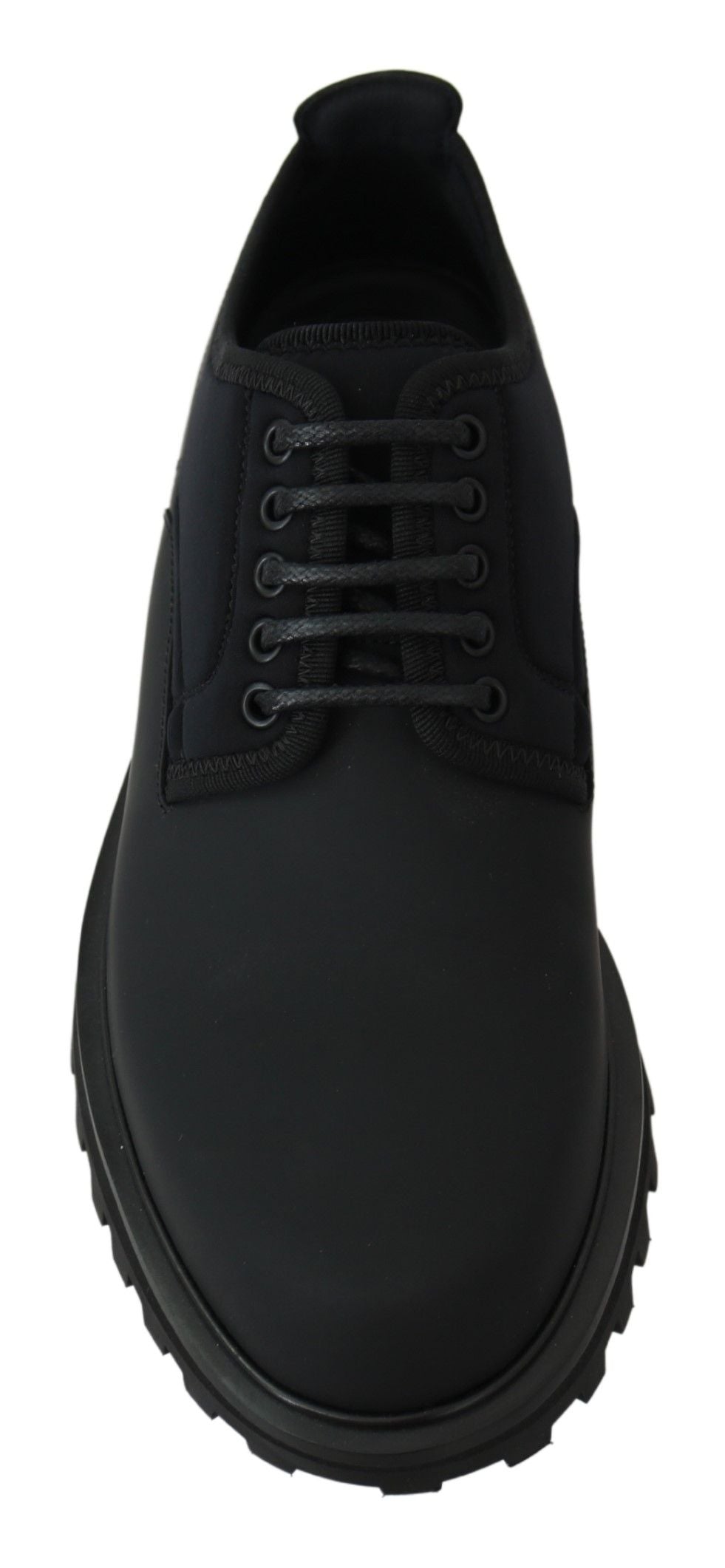 Dolce &amp; Gabbana Schwarze klobige Derby-Vulcano-Schuhe aus gummiertem Kalbsleder