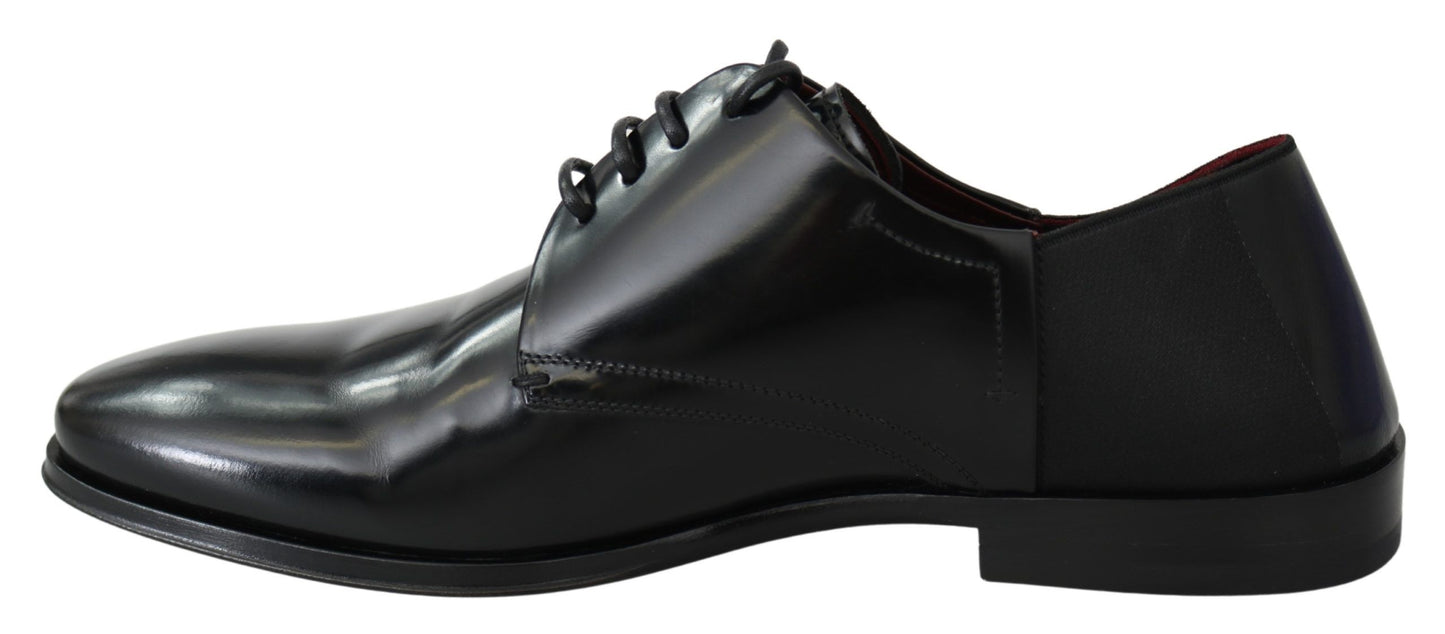 Dolce &amp; Gabbana Schwarze Derby-Schuhe aus Lackleder mit Spitze