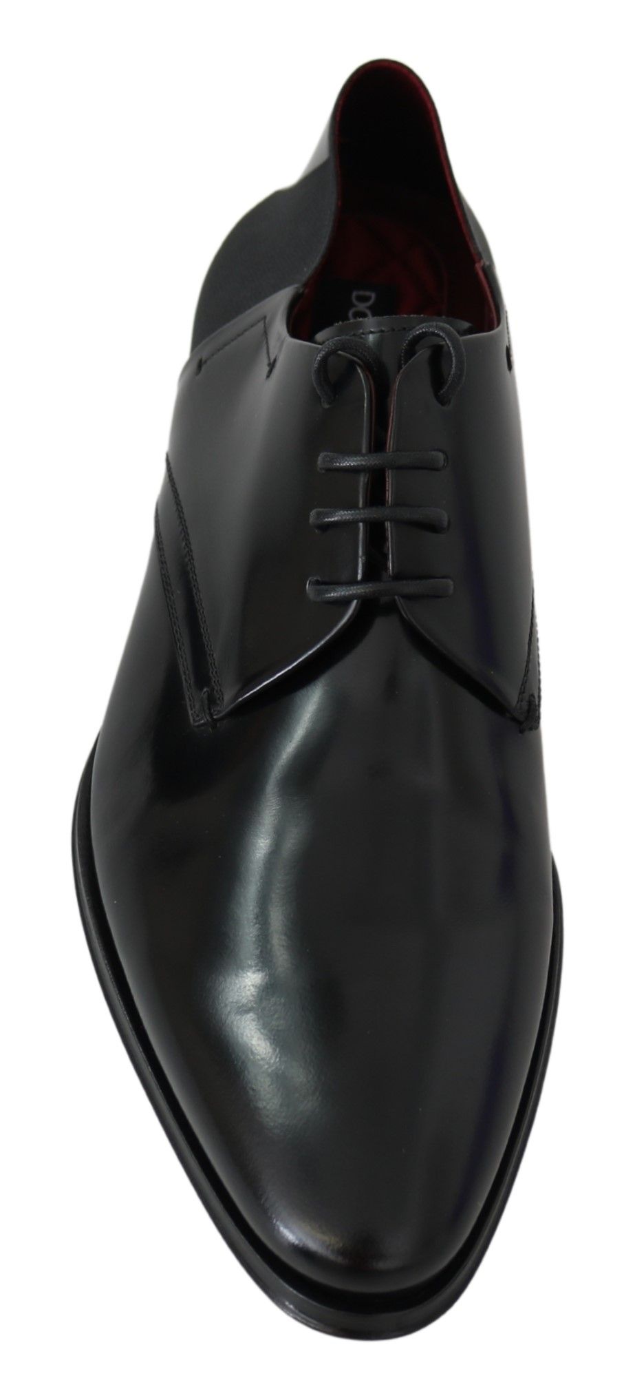 Dolce &amp; Gabbana Schwarze Derby-Schuhe aus Lackleder mit Spitze