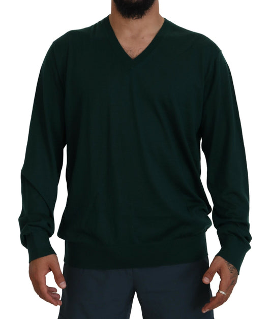 Dolce & Gabbana Elegant Green V-Neck Cashmere Sweater