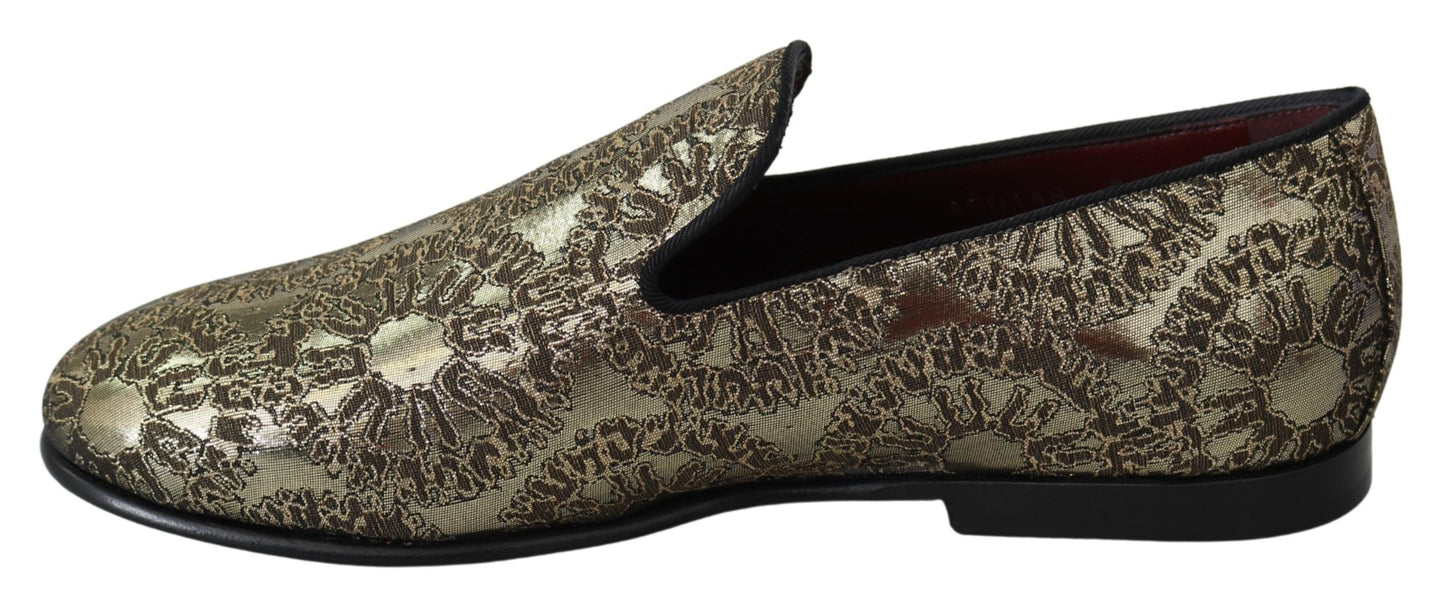 Dolce &amp; Gabbana Gold Jacquard Flats Herren-Loafer-Schuhe