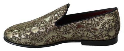 Dolce &amp; Gabbana Gold Jacquard Flats Herren-Loafer-Schuhe