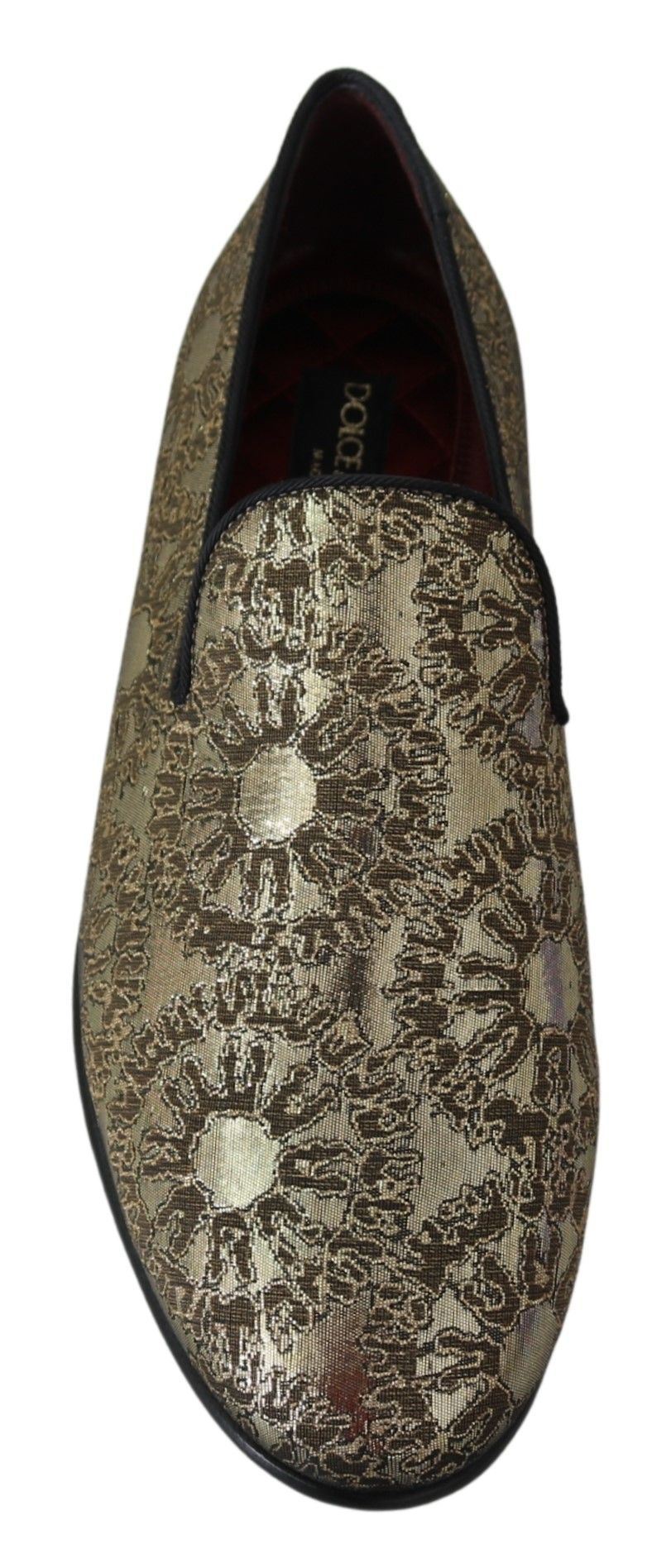 Dolce &amp; Gabbana Gold Jacquard Flats Herren-Loafer-Schuhe